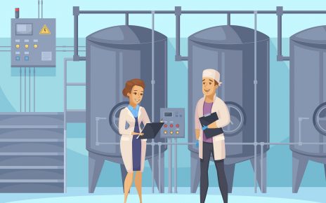 Animacja przedstawiająca dwóch pracowników przedsiębiorstwa zajmującego się pasteryzacją i sterylizacją żywności