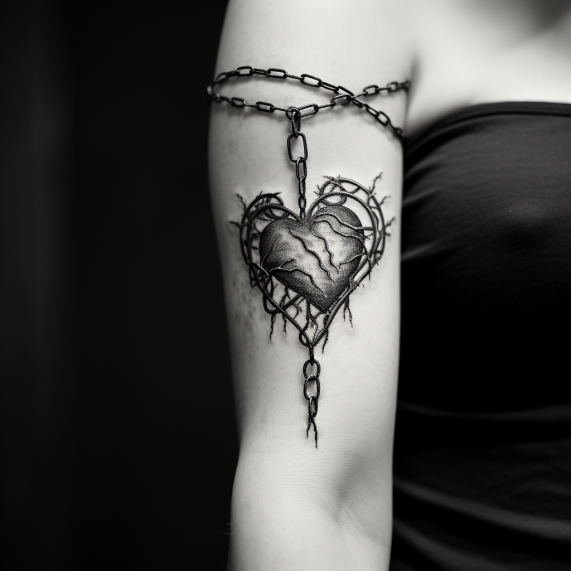 Tatuaż więzienny w kształcie serca wykonany na przedramieniu byłej więźniarki