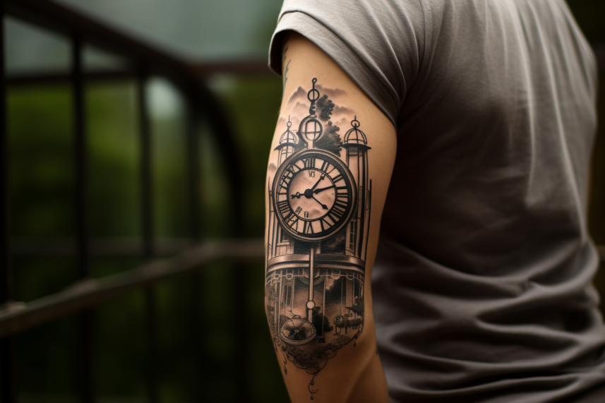 Tatuaż zegar na bicepsie więźnia